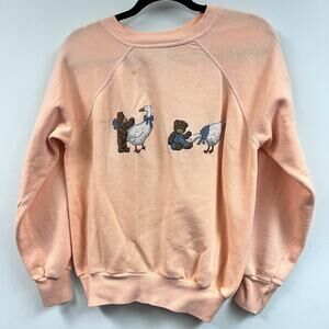 vintage 1980's women's L peach raglan embroidered sweatshirt blue ribbon goose